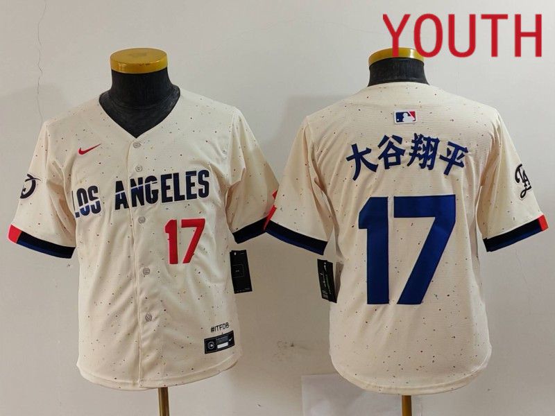 Youth Los Angeles Dodgers #17 Ohtani Cream Fashion Nike Game MLB Jersey style 7012->youth mlb jersey->Youth Jersey